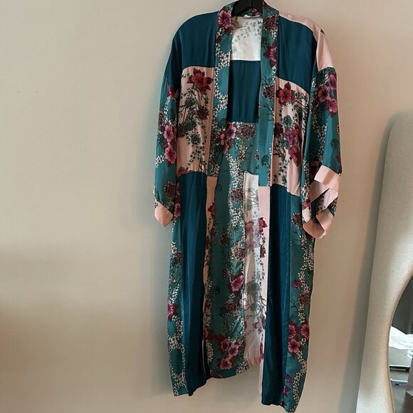 Sandro Kimono Jacket Color Printed Blocked Floral Size 36 - Picture 4 of 12